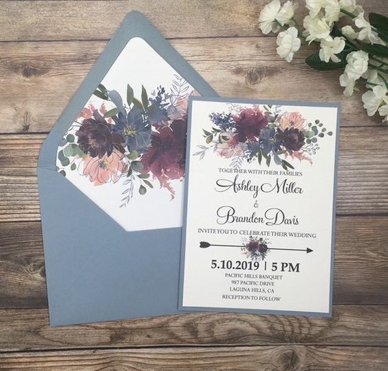 dusty blue and  burgundy invitations for dusty blue burgundy october wedding colors 2020